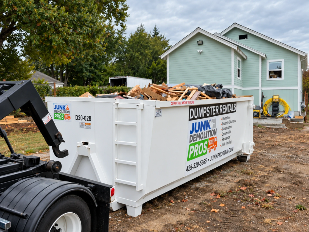 Dumpster In a driveway.