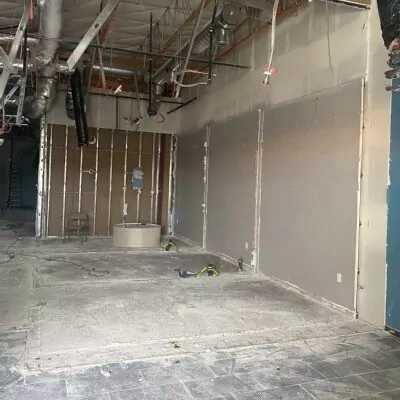 Commercial interior stripped to studs and drywall, ready for the build-out contractor